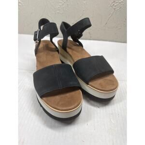 Toms Womens Diana Wedge Sandals Black Strap Platform Shoe Size 8 NWOT